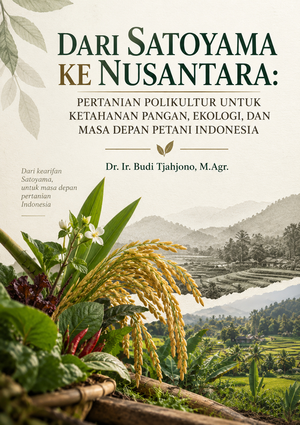 Sampul buku Dari Satoyama ke Nusantara: Pertanian Polikultur untuk Ketahanan Pangan, Ekologi, dan Masa Depan Petani Indonesia Belajar dari Prinsip Ekologis Jepang dan Kekayaan Agroekologi Nusantara